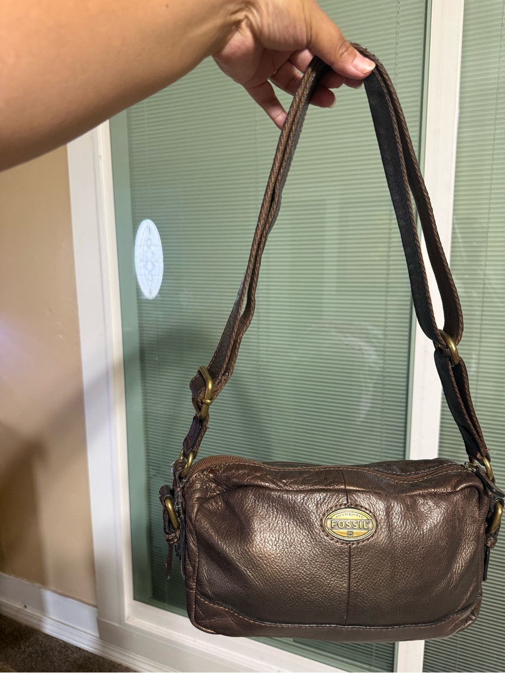 Fossil Dark Brown Pebbled Leather Shoulder Bag